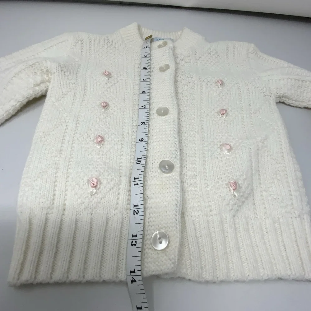 Vintage Julius Berger Baby Sweater Size ? 18-24 Months Cardigan Satin Roses READ